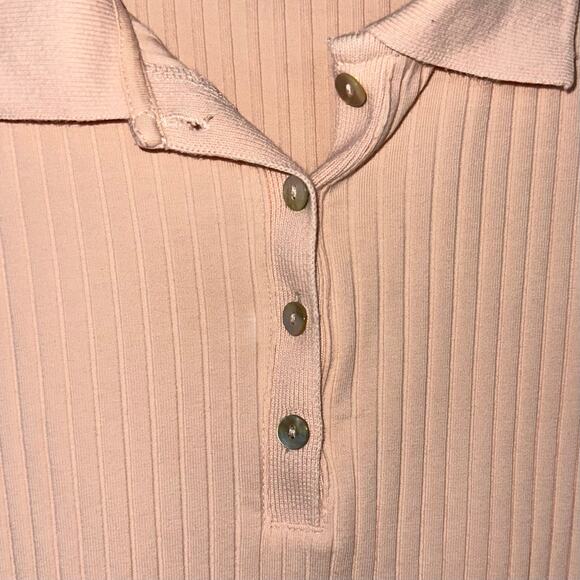 Zara Light Pink Collared Ribbed Cropped Baby Polo Top Size Large - Picture 3 of 10